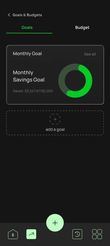 Goals and budgets screen — final hi-fi mockup